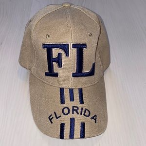 Unisex FL Florida Trucker Hat Tan Blue Embroidered